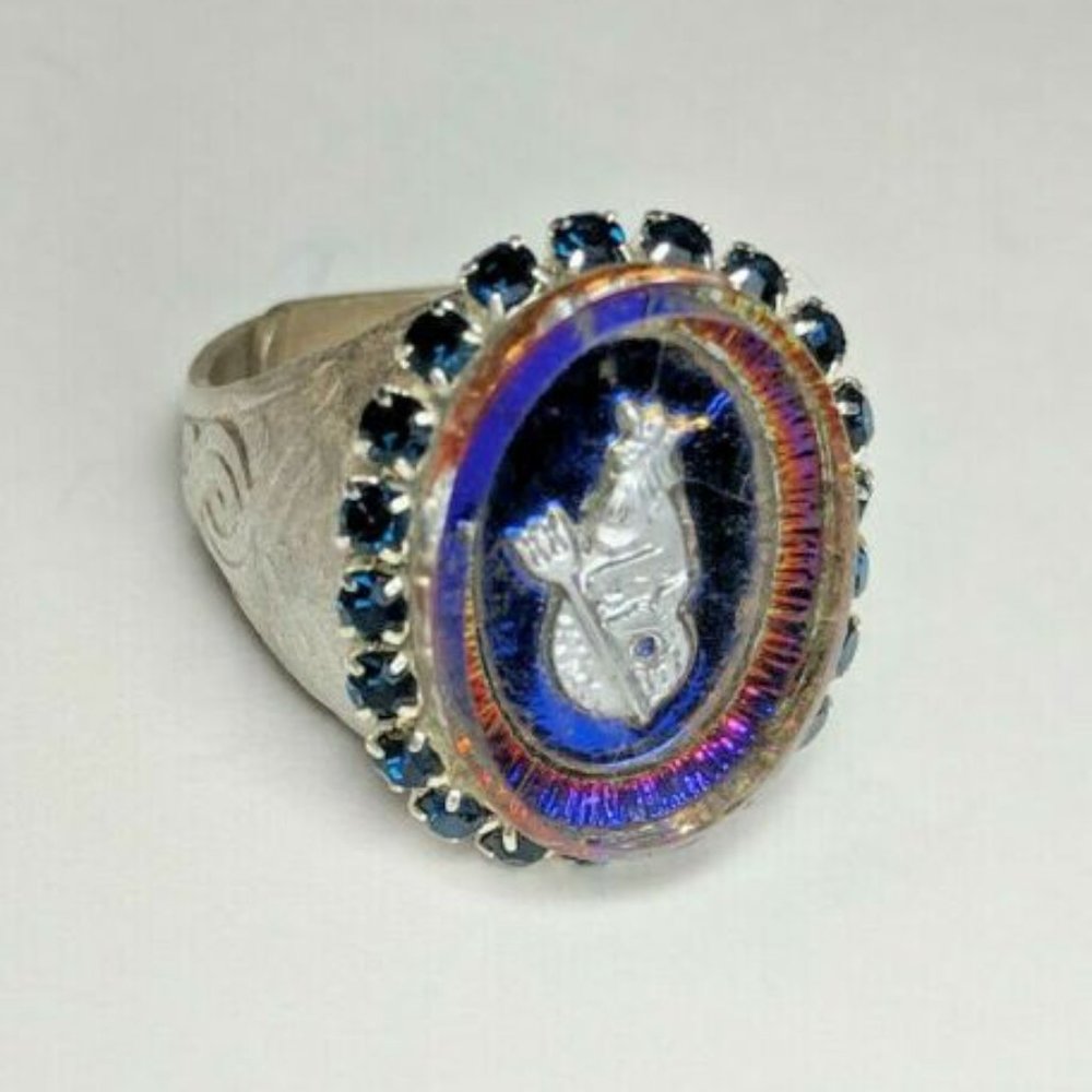 Triton Poseidon Ring Rainbow Glass Cameo Intaglio